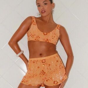 Peppermayo High Waist Sequin Shorts - Orange